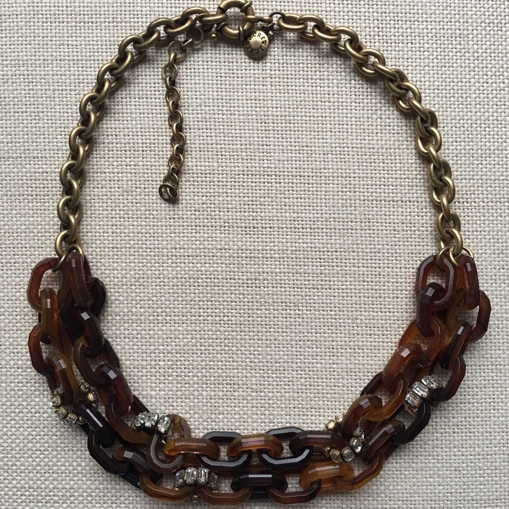 J. Crew Link Necklace Tortoiseshell Rhinestone